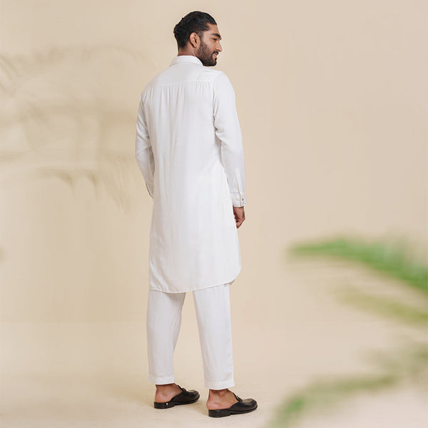 Men's White  Embroidery Kabli Set