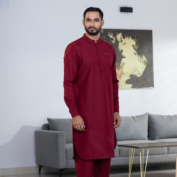 Men's Maroon Embroidered Kabli Set