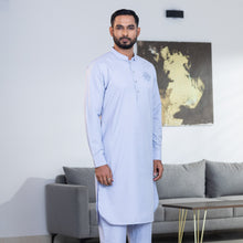 Load image into Gallery viewer, Men&#39;s Light-Blue Embroidery Kabli Set
