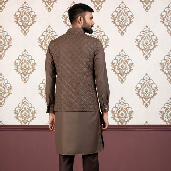 Men's Brown Embroidered 2-Piece Set