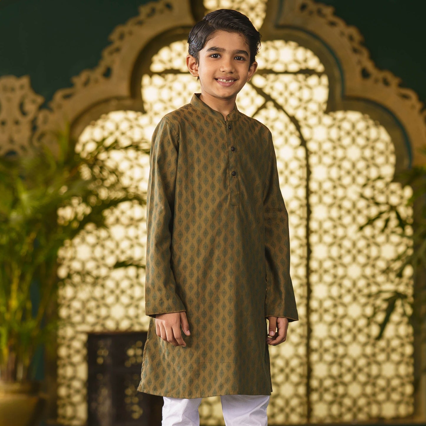 Boys Olive-Green Panjabi