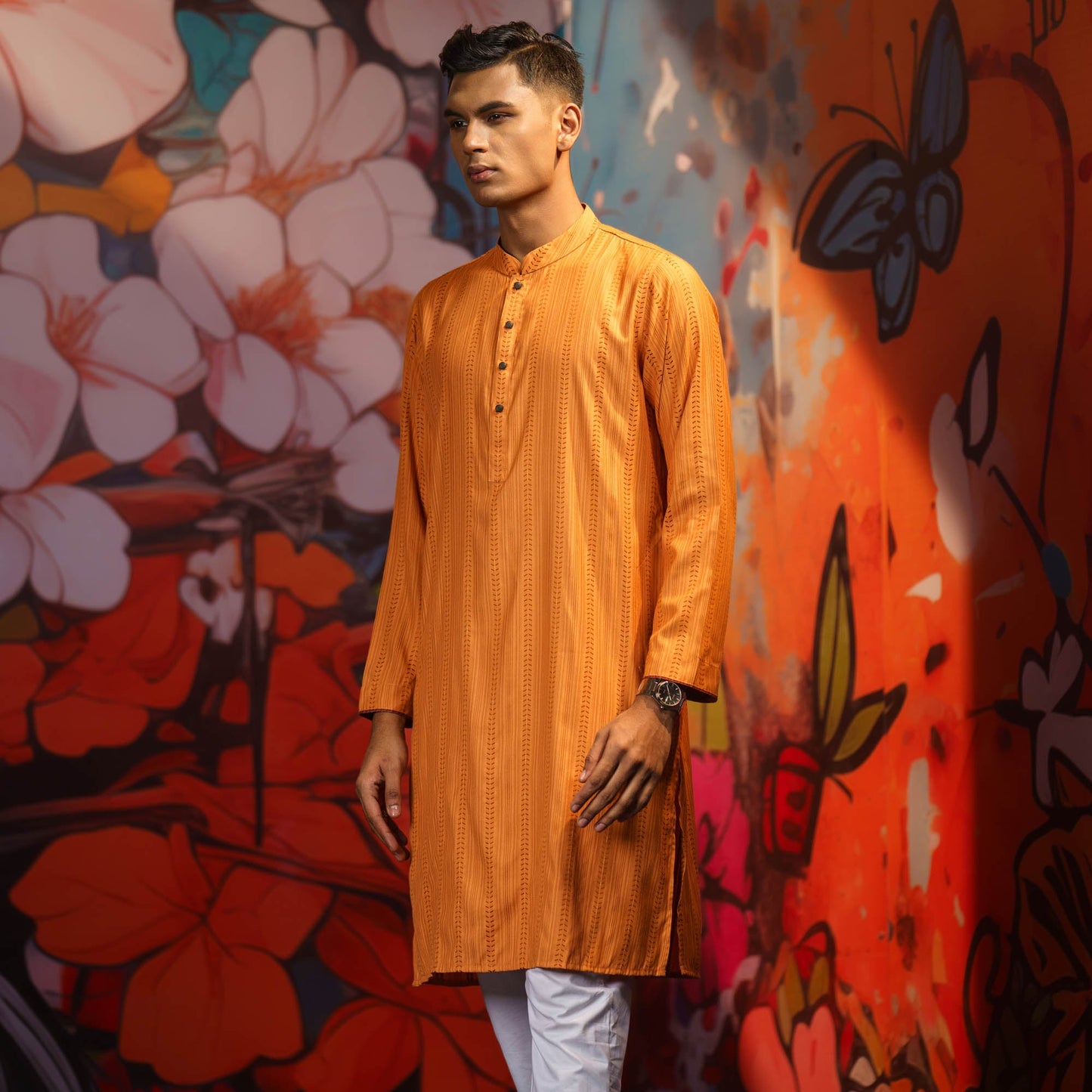 Men's Peach Orange Panjabi