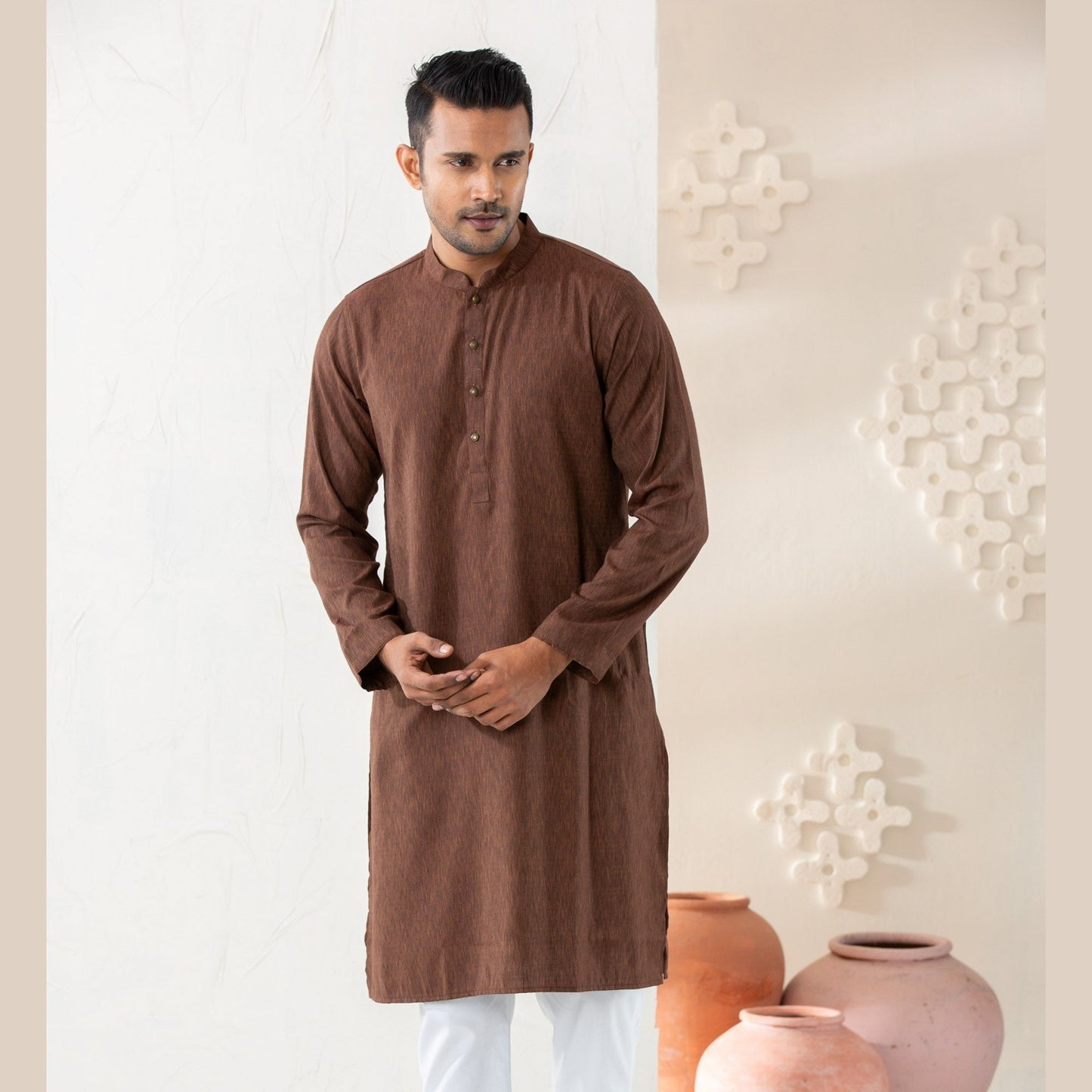 Mens Brown Cotton Panjabi