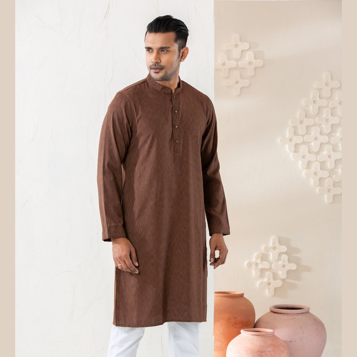 Mens Brown Cotton Panjabi
