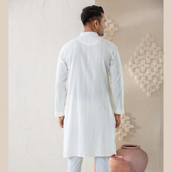 Men's White Cotton Panjabi