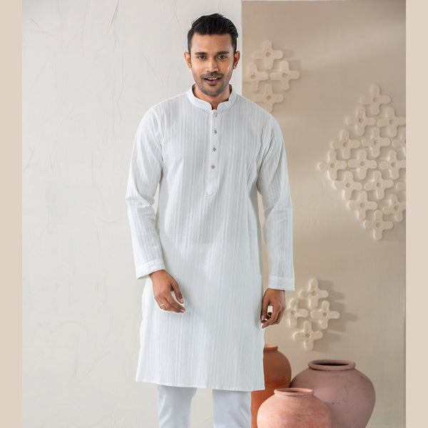 Men's White Cotton Panjabi