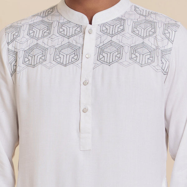 Men's White Embroidery Panjabi