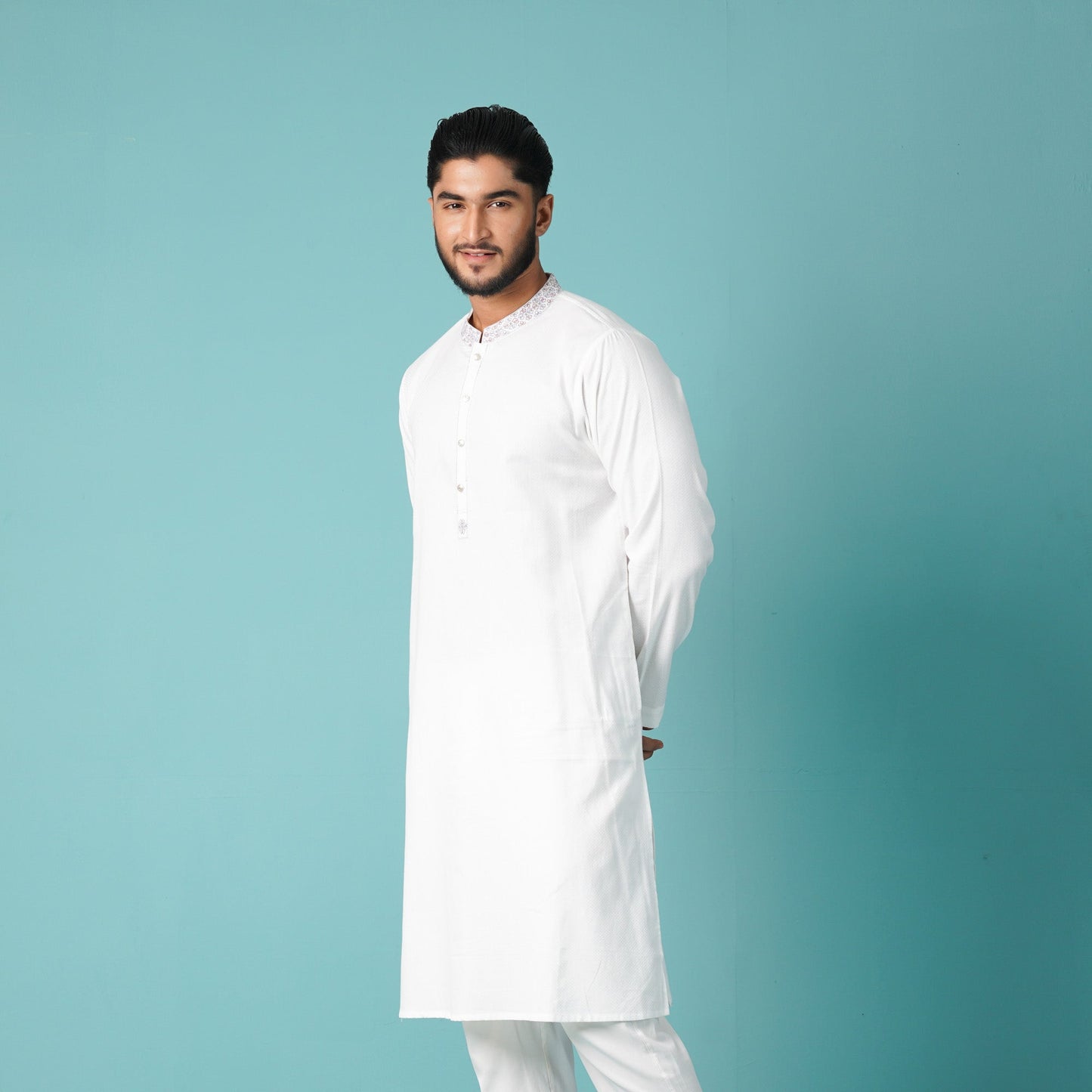 Mens White Embroidered Panjabi
