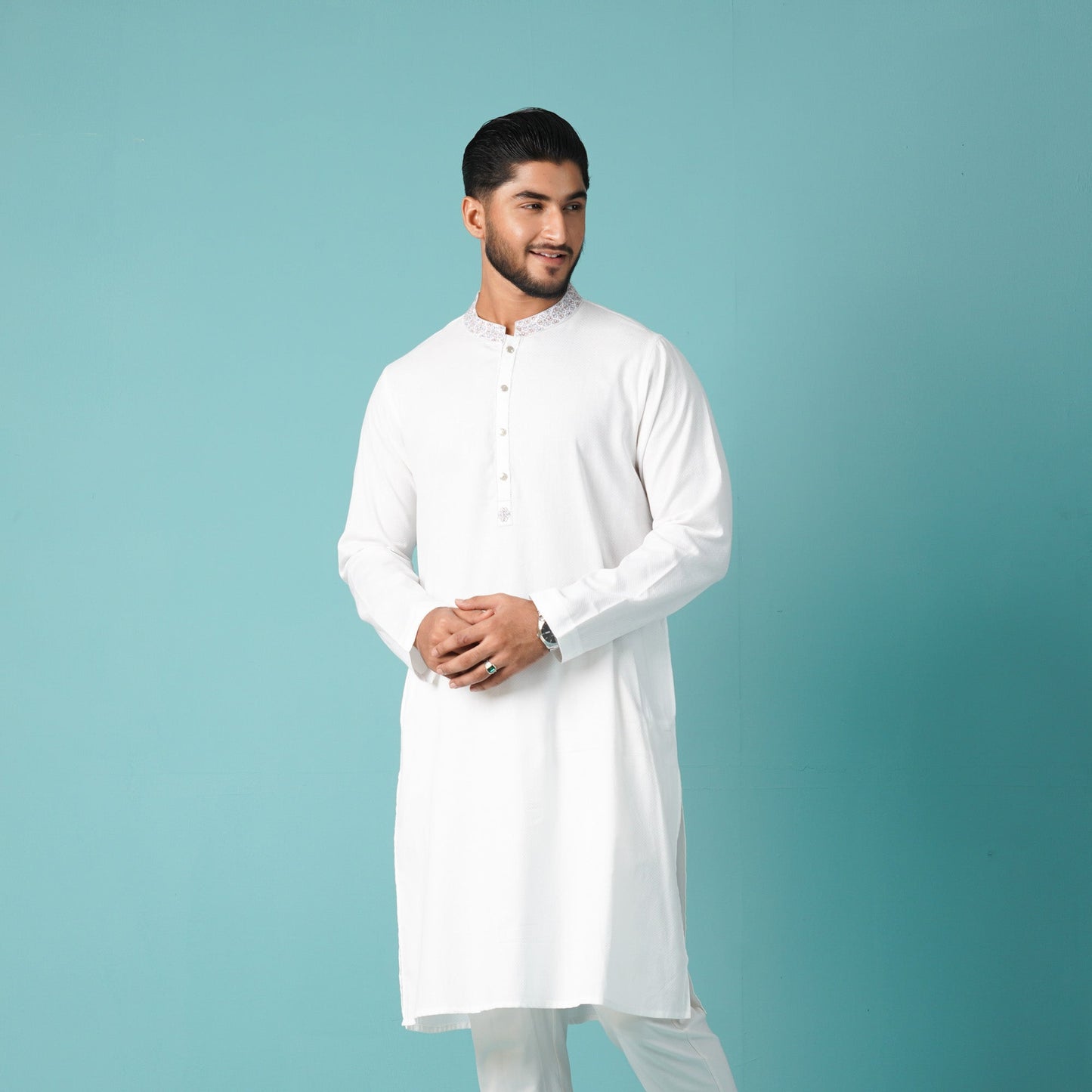 Mens White Embroidered Panjabi