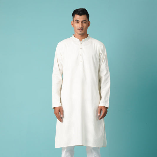 Mens Embroidery Panjabi-Off White