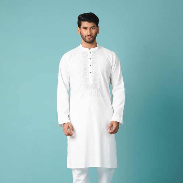 MENS EMBROIDERY PANJABI-WHITE