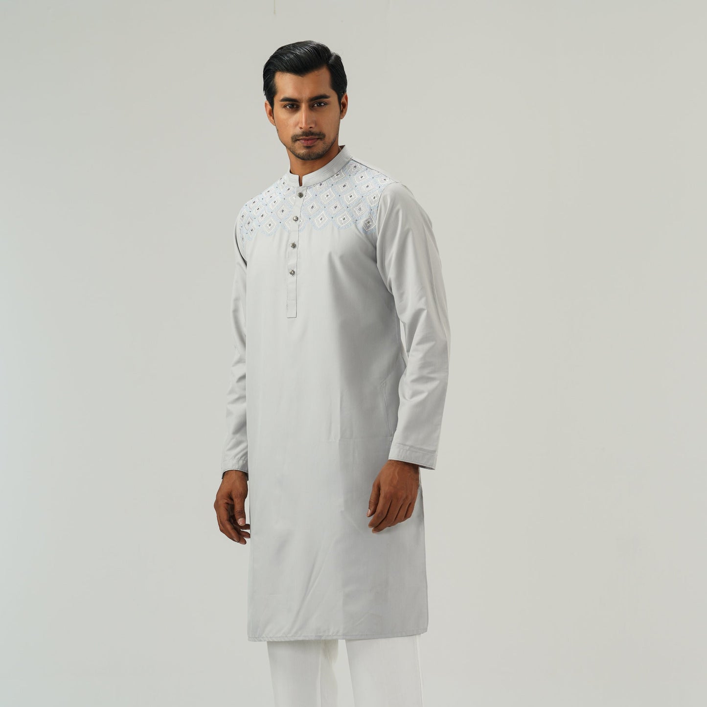 Mens Silver Embroidered Panjabi