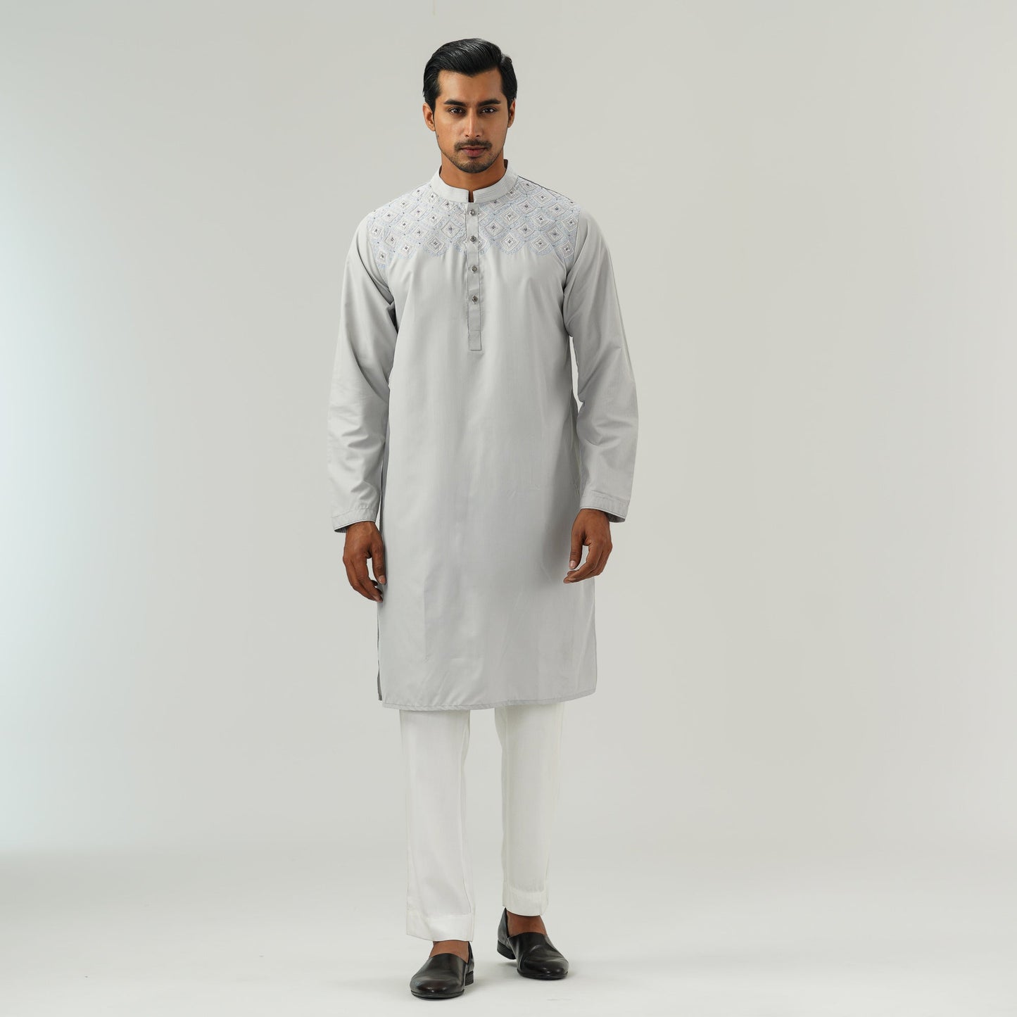 Mens Silver Embroidered Panjabi