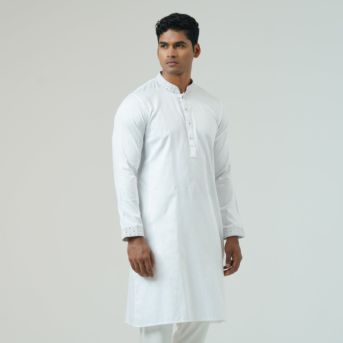 Mens White Embroidery Panjabi