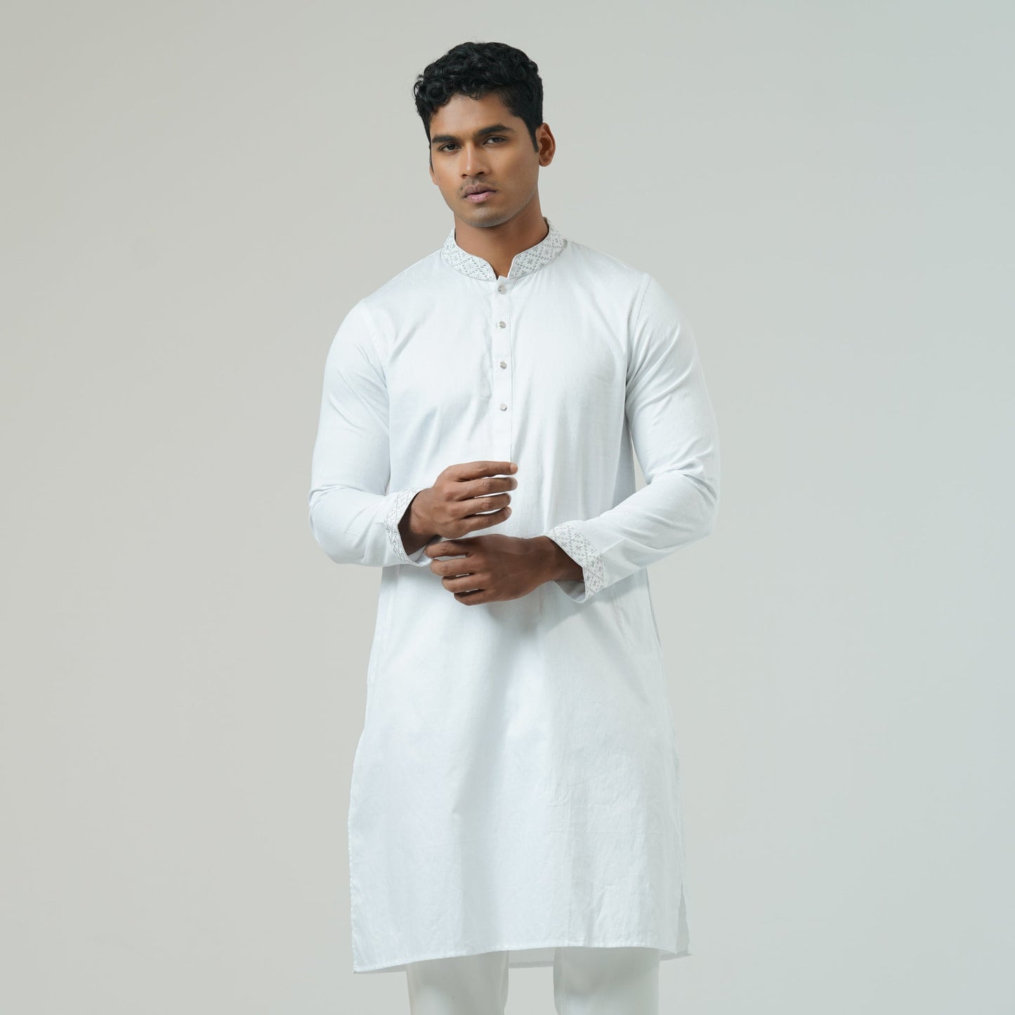 Mens White Embroidery Panjabi