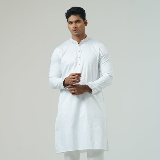 Mens White Embroidery Panjabi