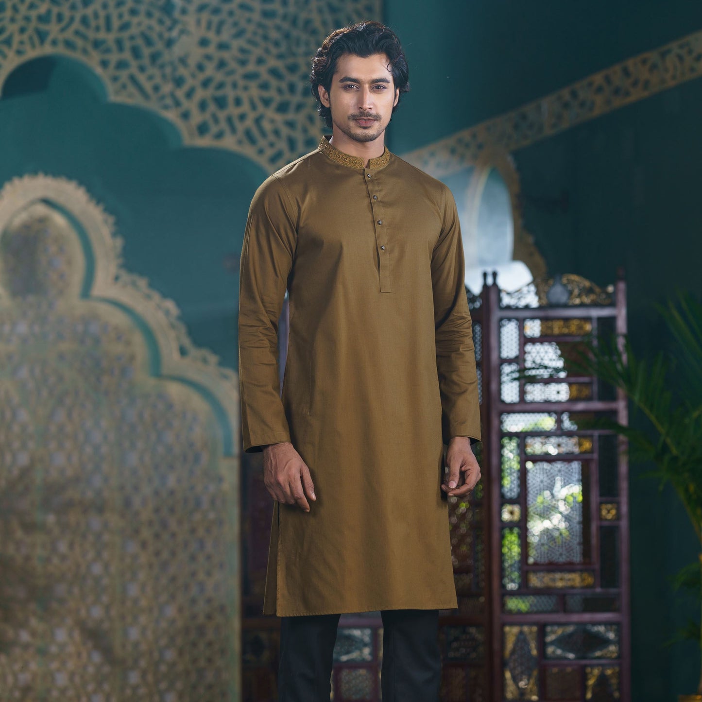 Mens Khaki Karchupi Panjabi