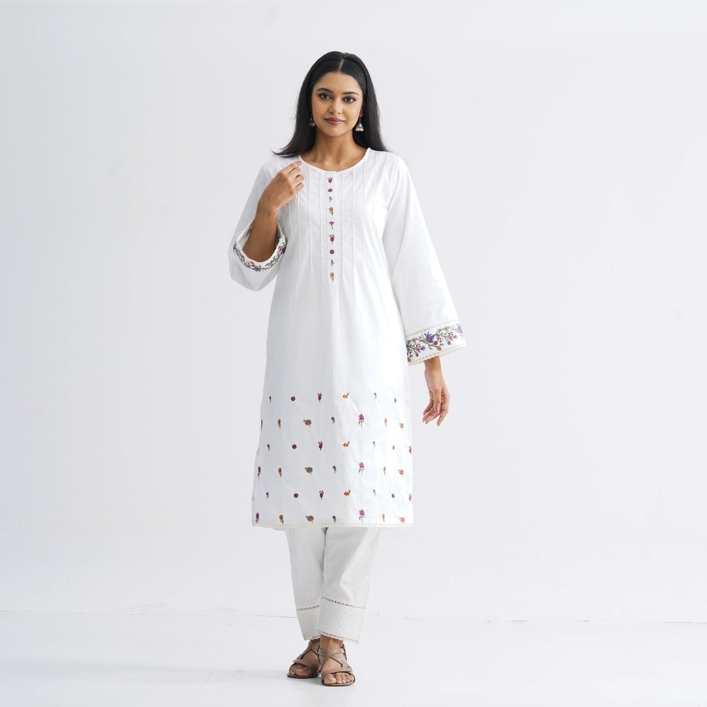 Womenâ€™s White Embroidered Two-Piece Set