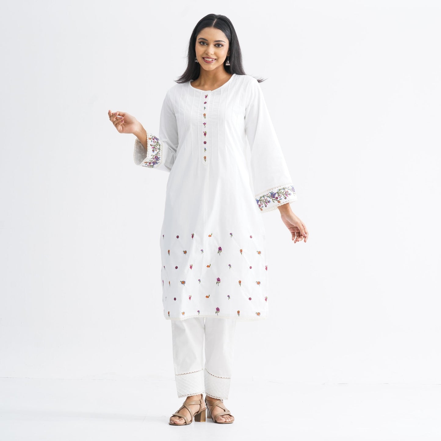 Womenâ€™s White Embroidered Two-Piece Set