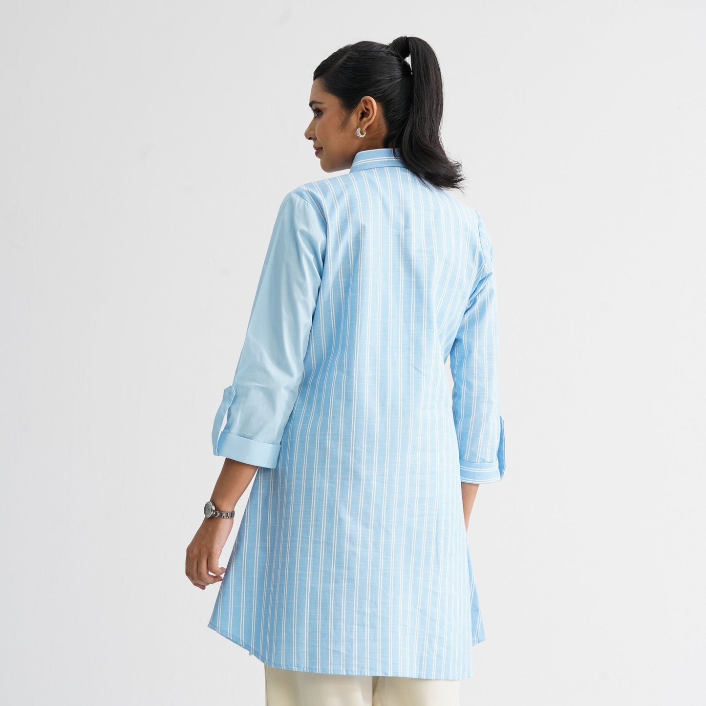 Womenâ€™s Sky Blue Floral Embroidered Shirt