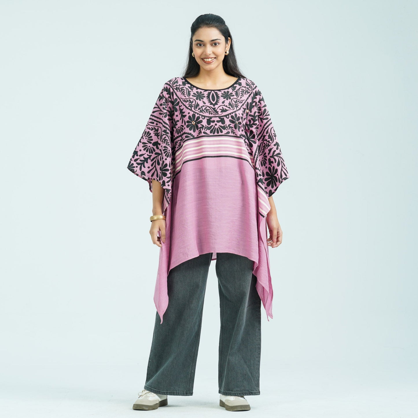 Women’s Floral Pink Mirror Kaftan Top