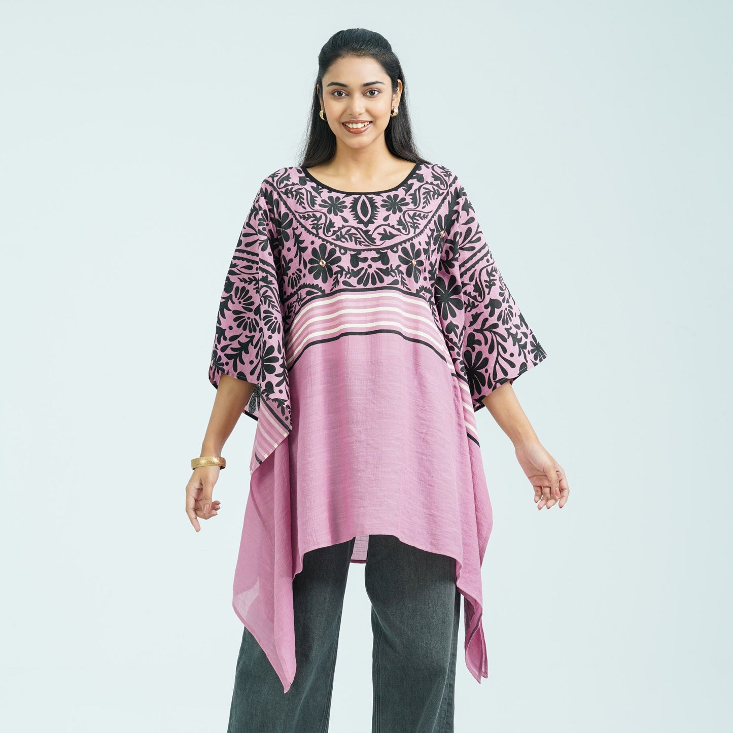 Women’s Floral Pink Mirror Kaftan Top