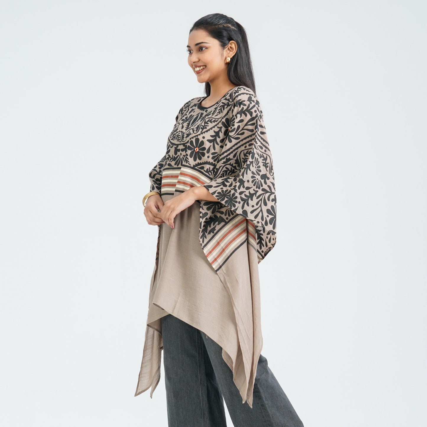 Women’s Floral Brown Mirror Kaftan Top