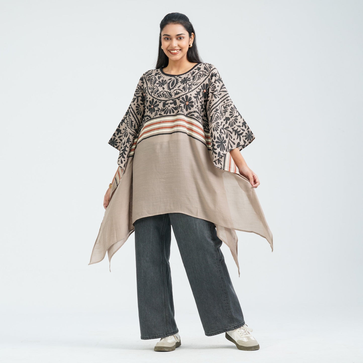 Women’s Floral Brown Mirror Kaftan Top