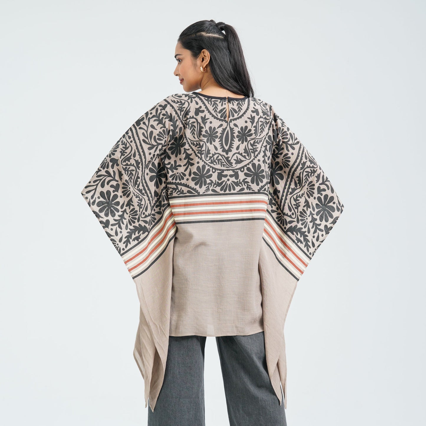 Women’s Floral Brown Mirror Kaftan Top