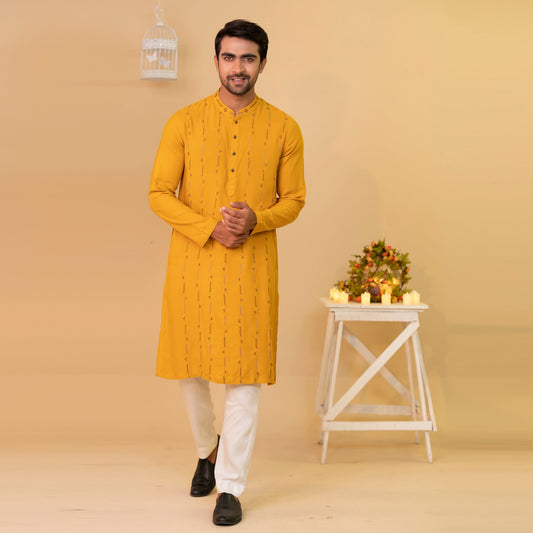 Mens Mustard Panjabi