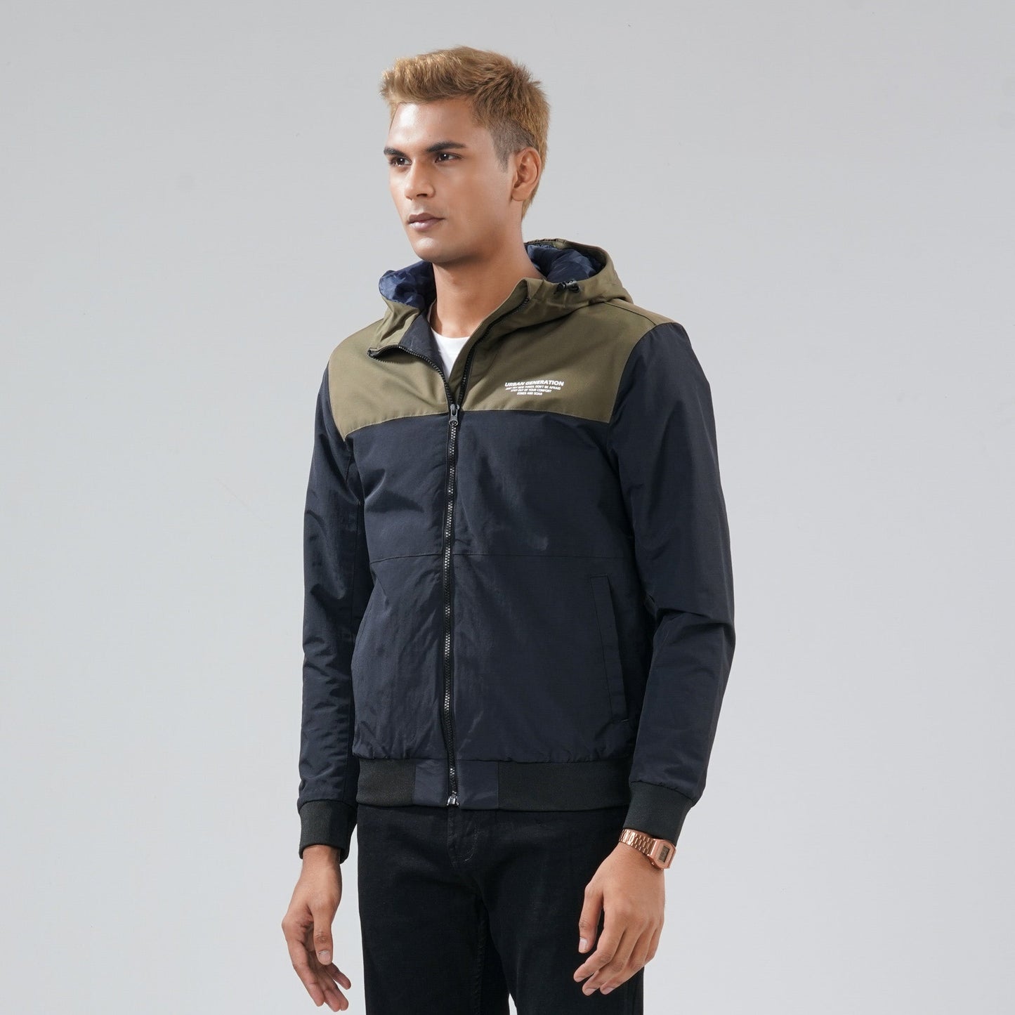 Mens Black & Olive Windbreaker