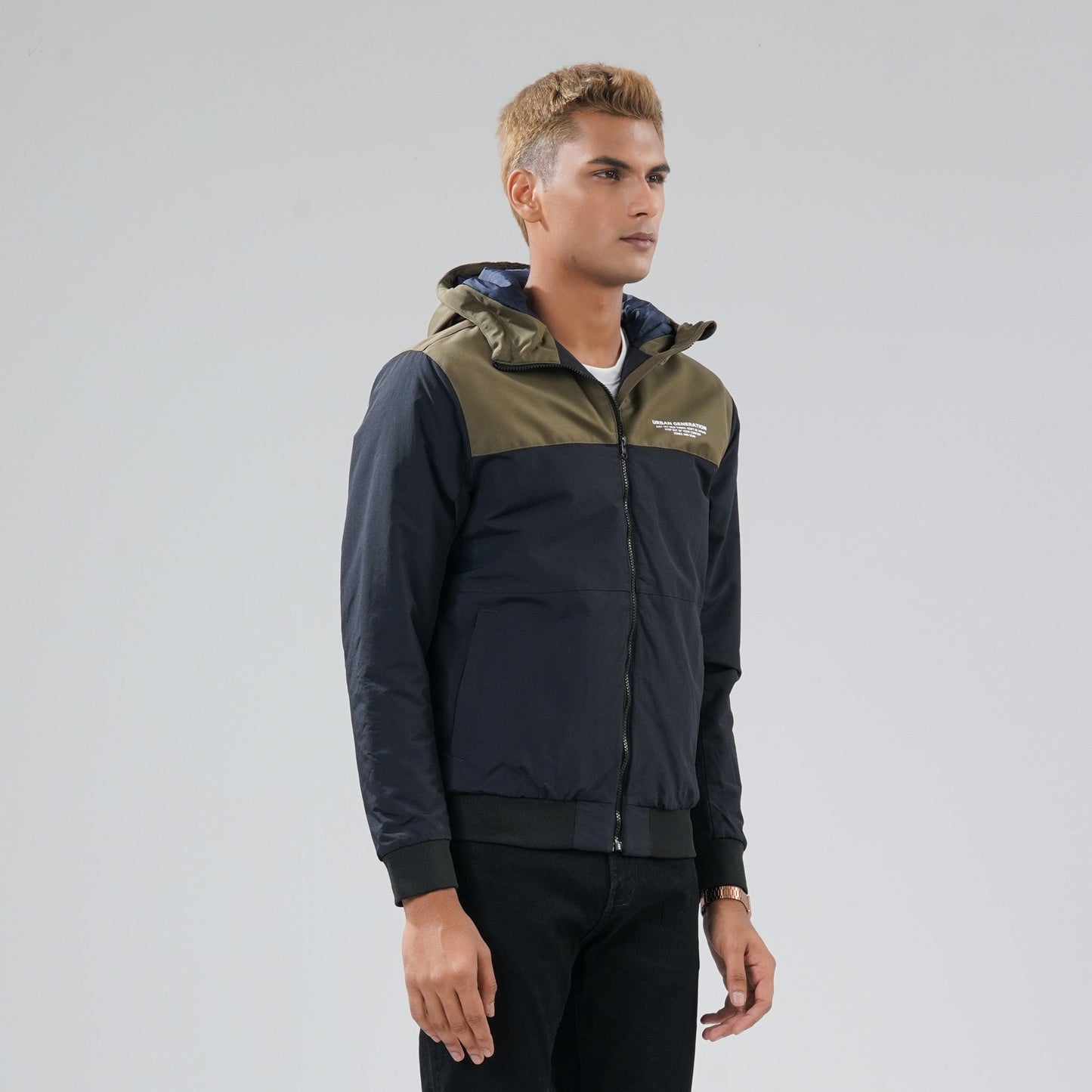 Mens Black & Olive Windbreaker