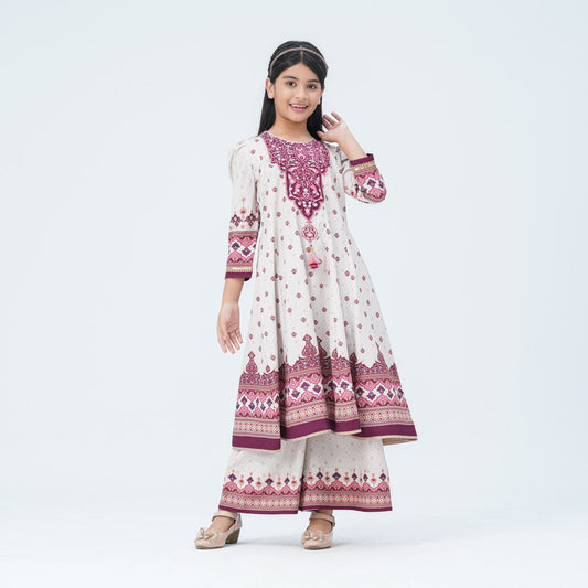 Girl's Burgendy Silk Two Piece Set