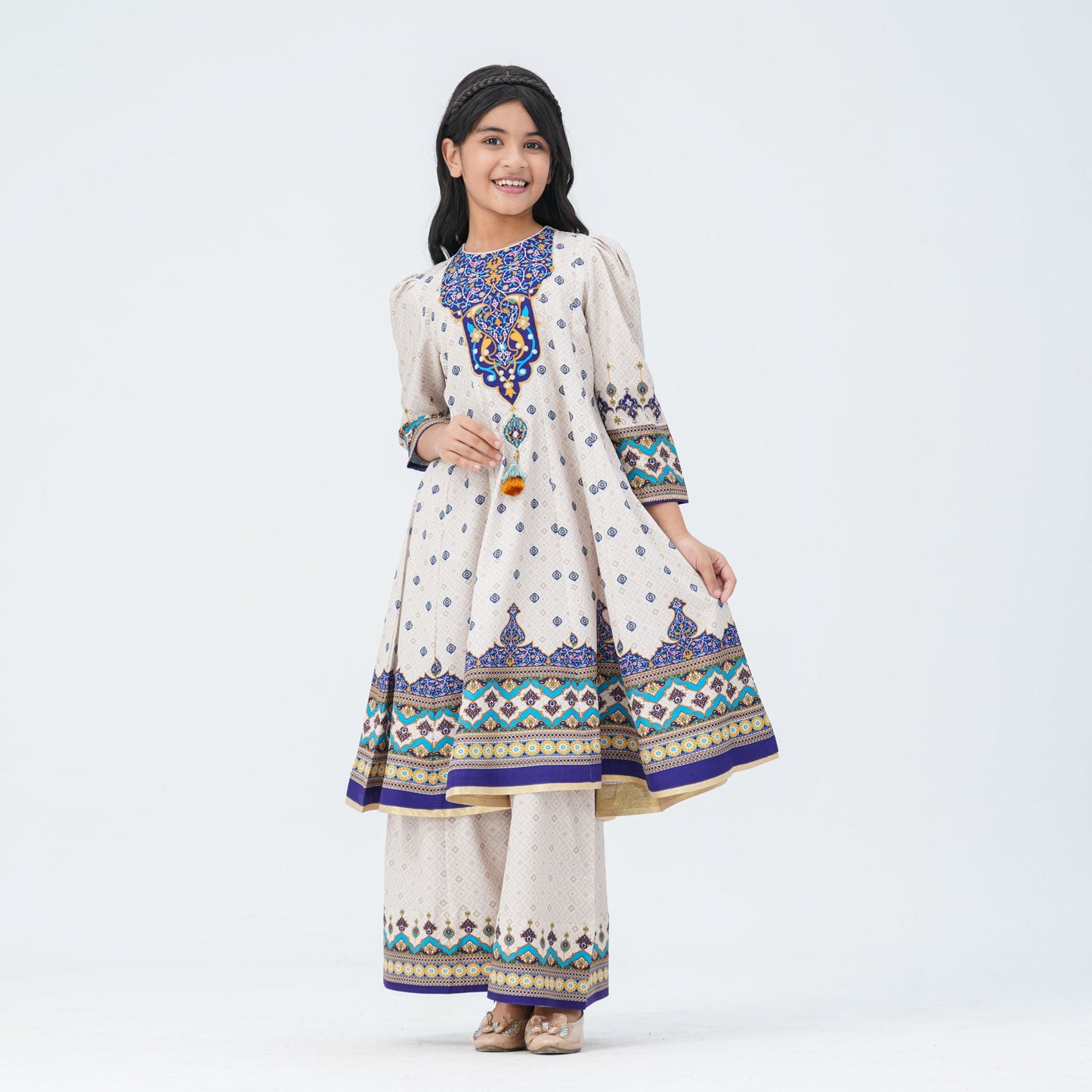 Girl's Blue Silk Two Piece Set