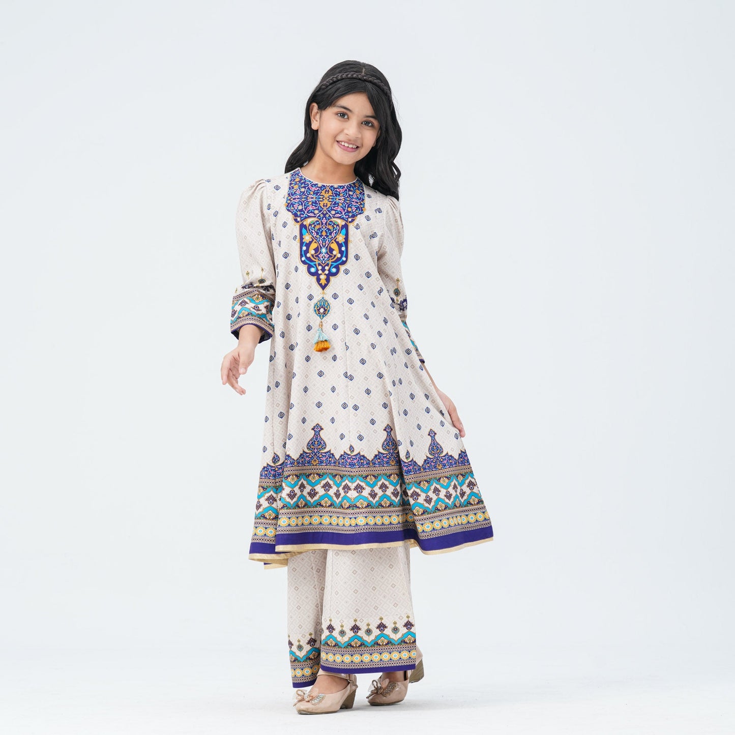 Girl's Blue Silk Two Piece Set