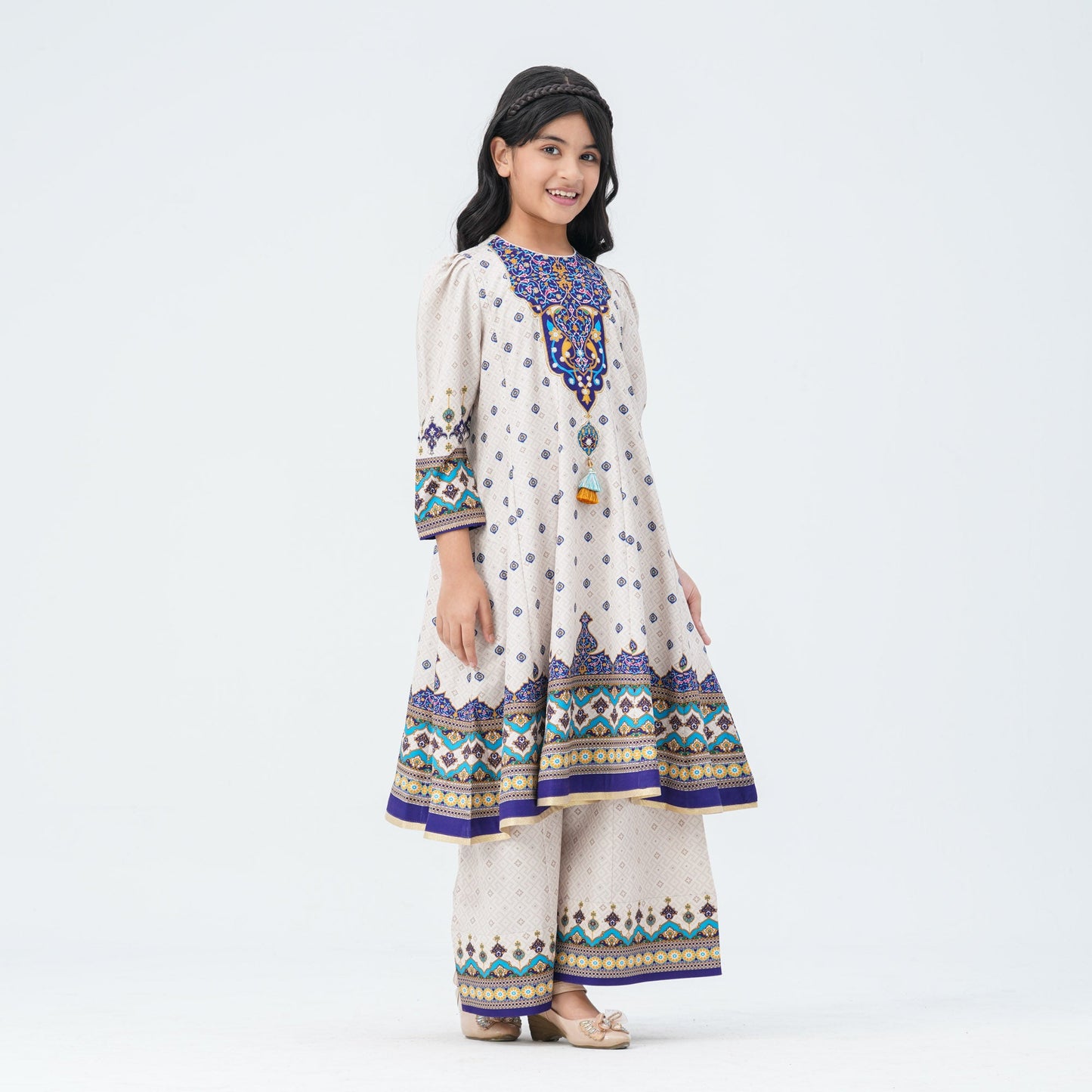 Girl's Blue Silk Two Piece Set