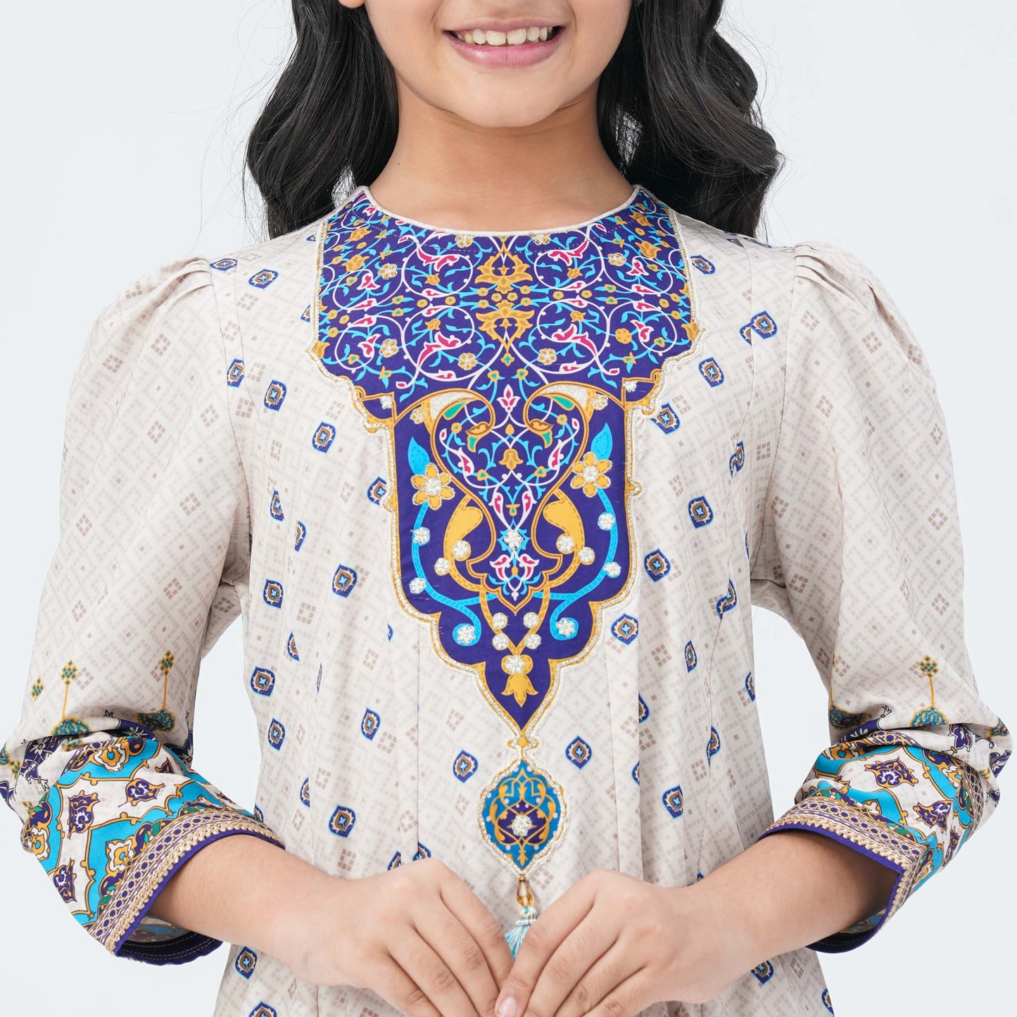 Girl's Blue Silk Two Piece Set