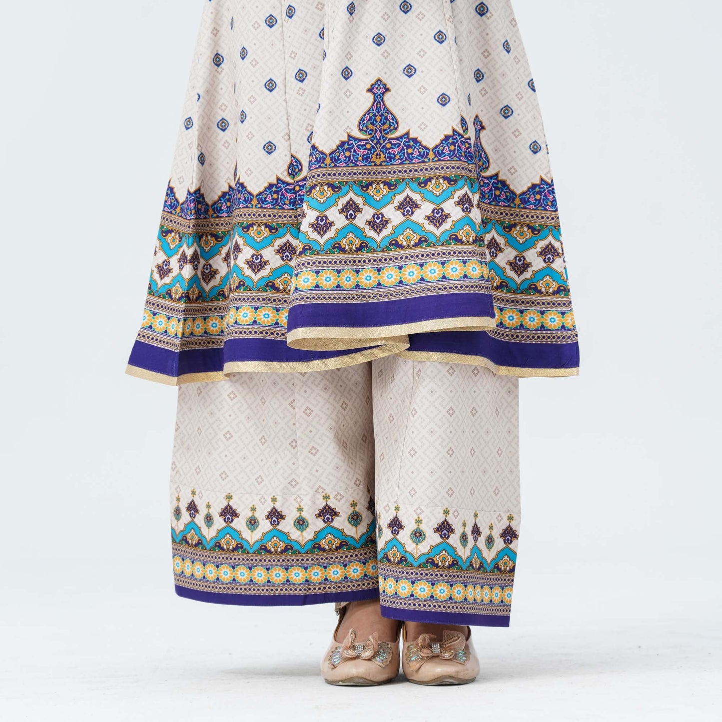 Girl's Blue Silk Two Piece Set