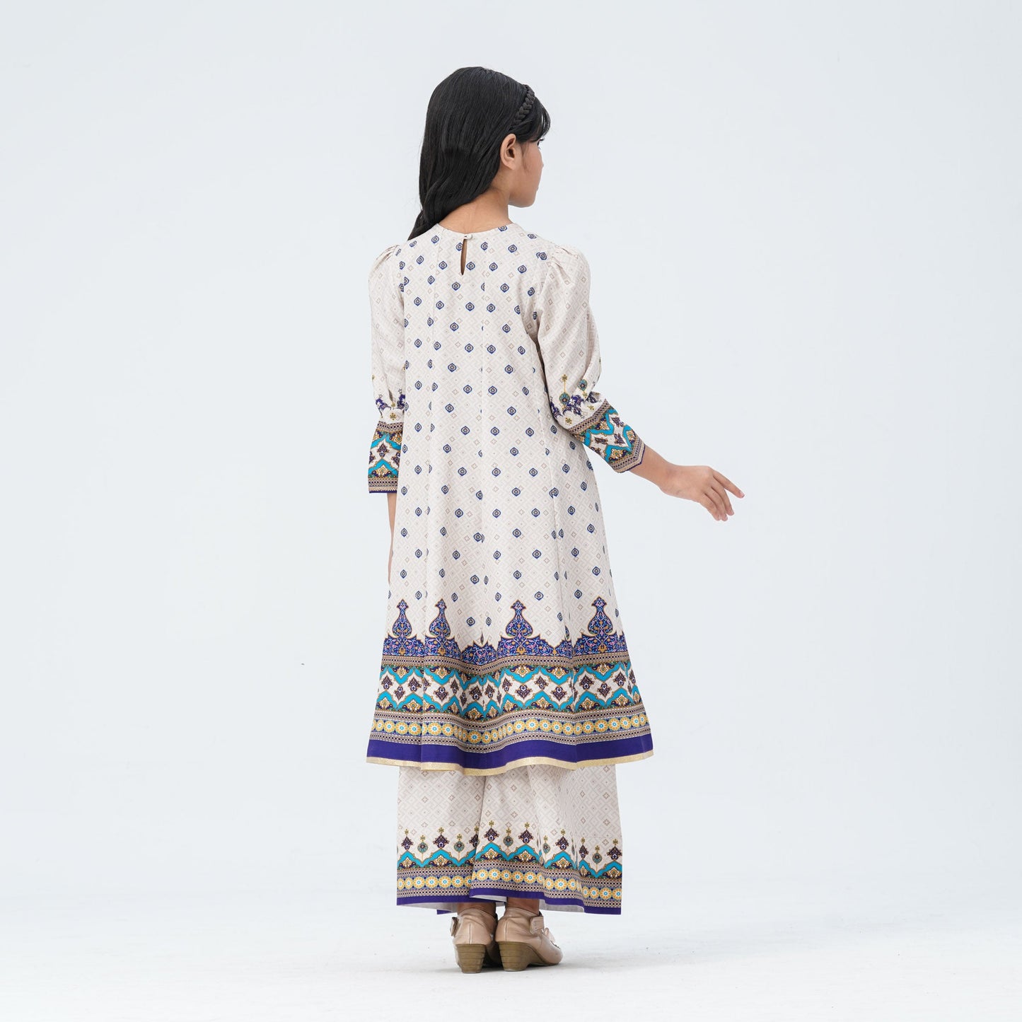 Girl's Blue Silk Two Piece Set