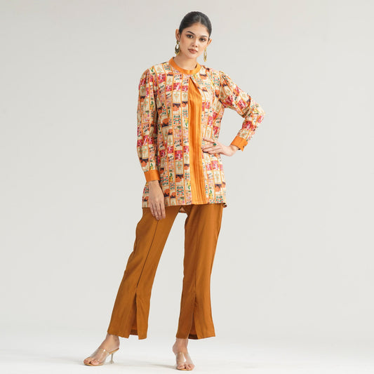 Women Orange Ethnic Two Piece
