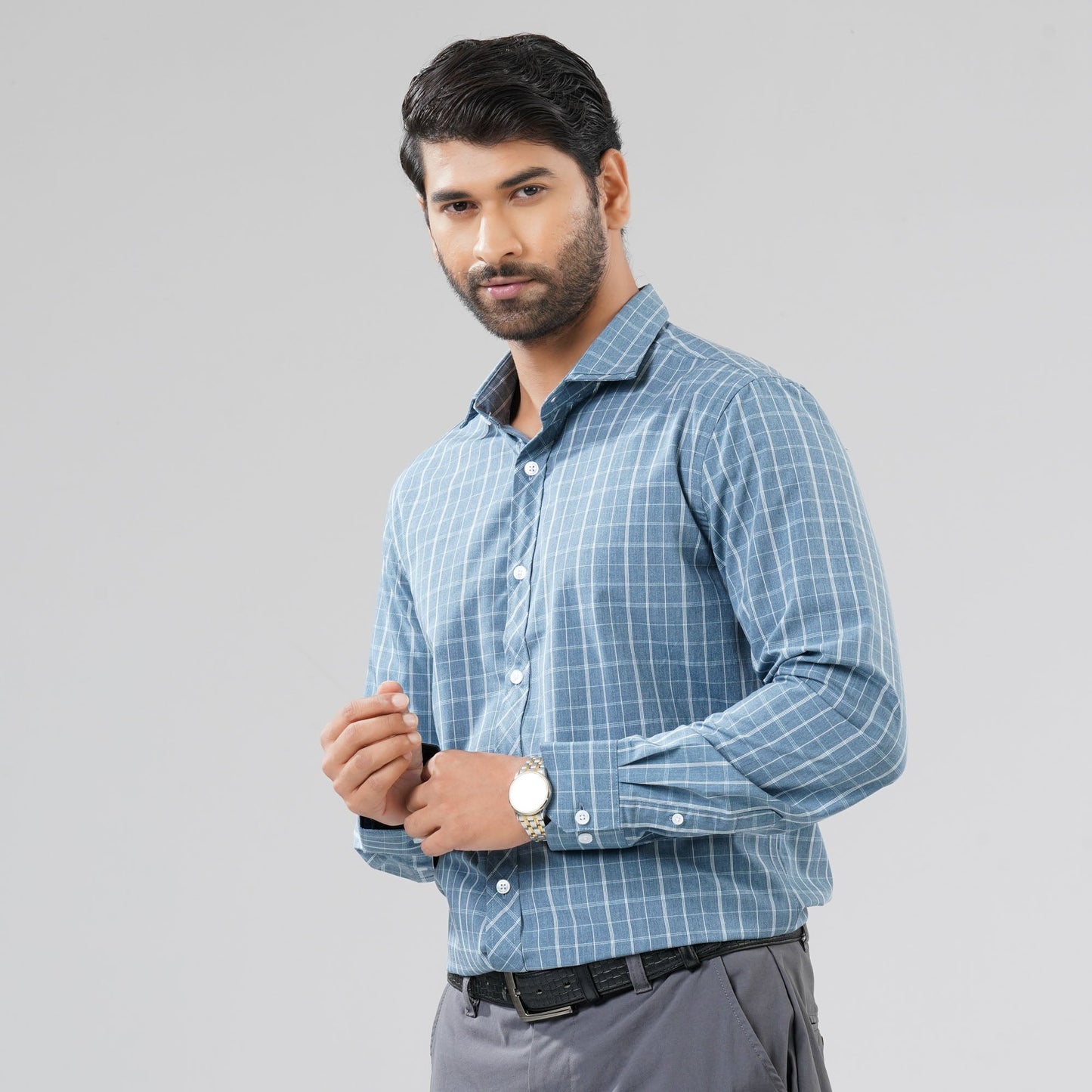 Mens Blue Check Shirt