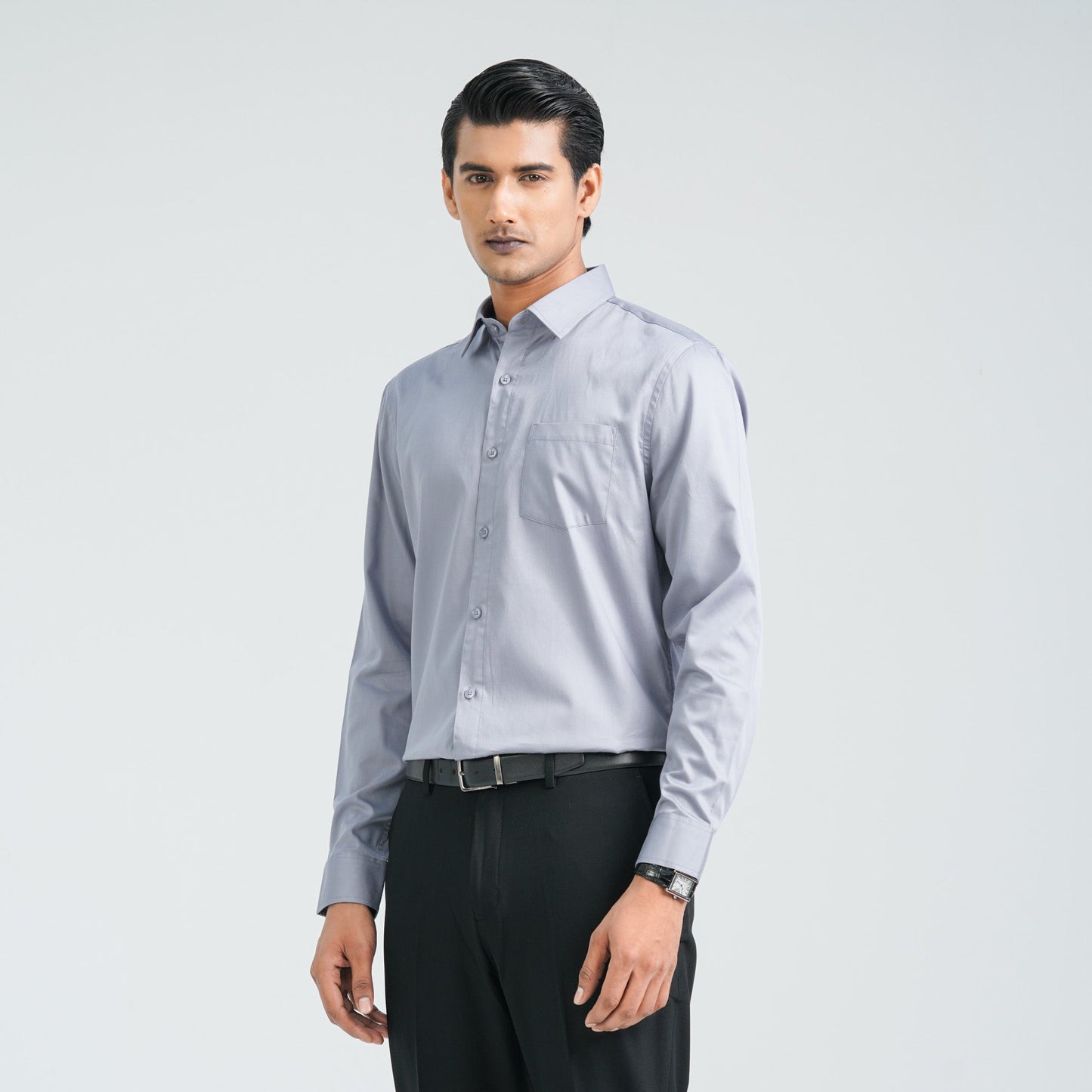 Men’s Grey Satin Lycra Formal Shirt