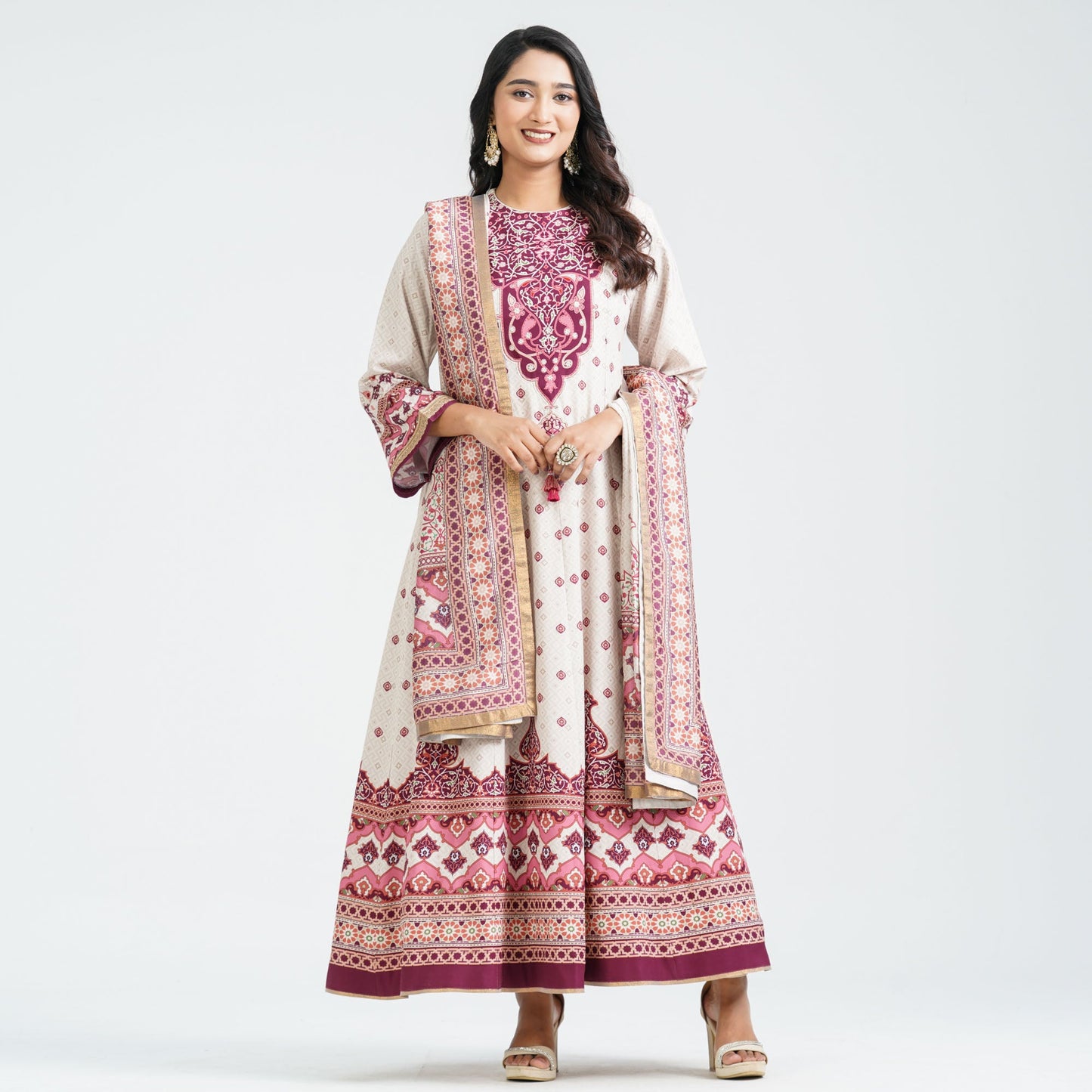 Women’s Embroidered Burgundy Silk Gown