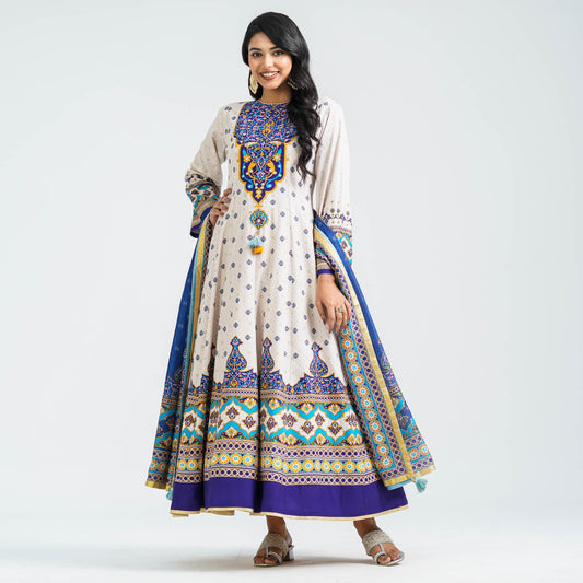Women’s Embroidered Blue Silk Gown