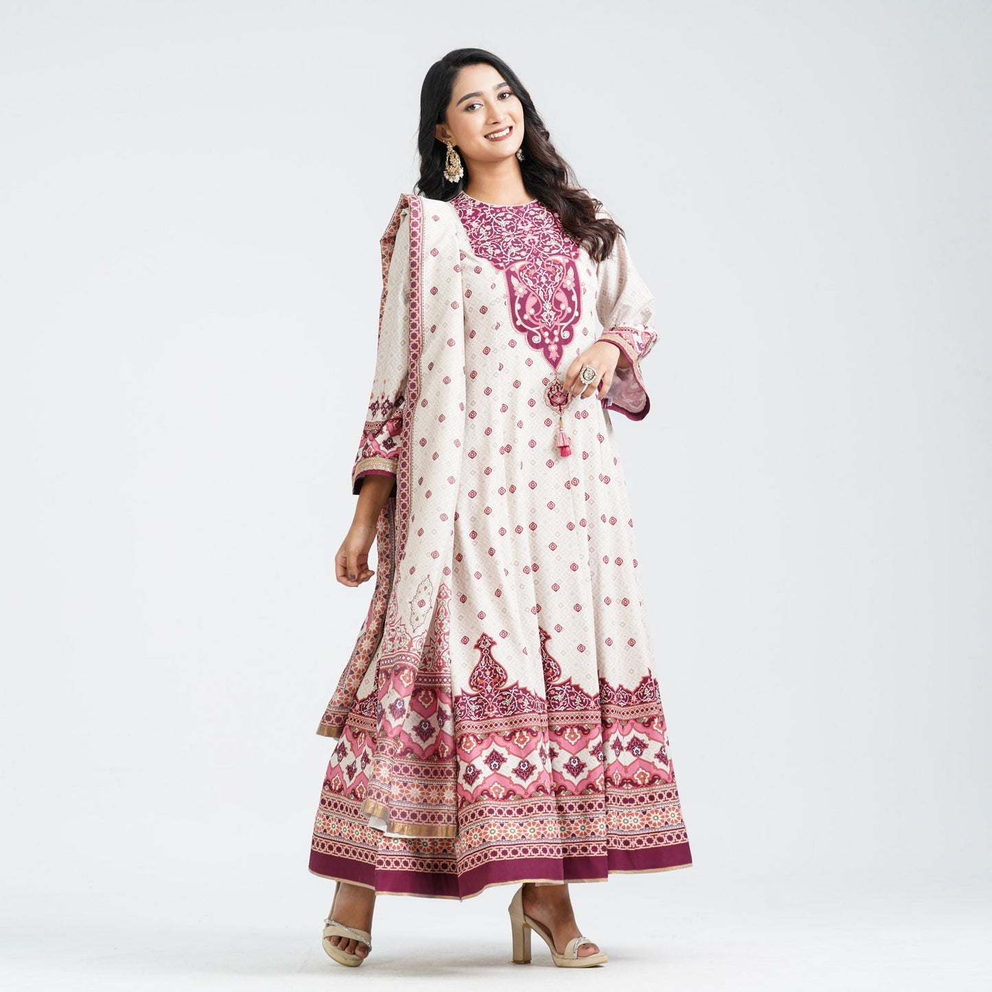 Women’s Embroidered Burgundy Silk Gown