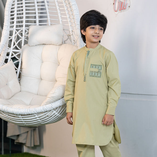 Boys Mint Embroidered Kabli