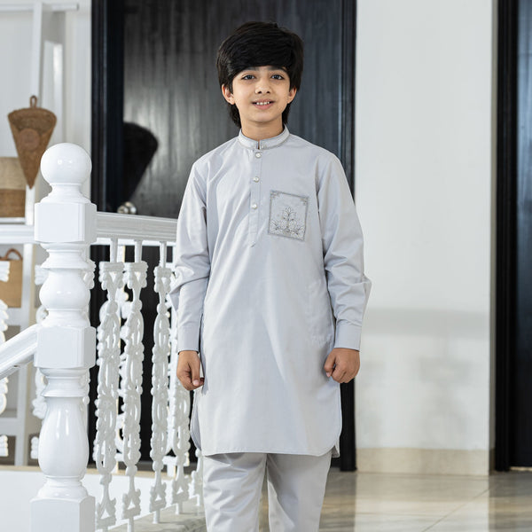 Boys Grey Embroidered Kabli