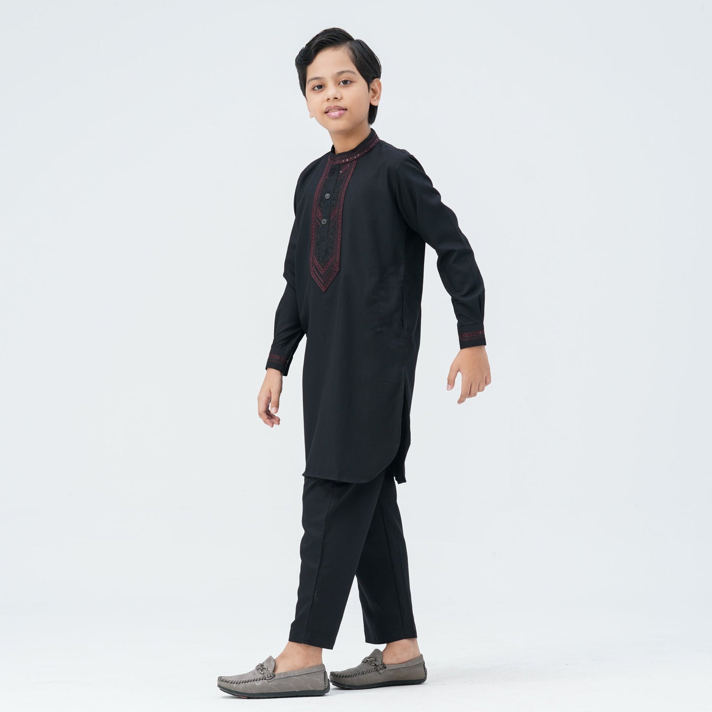 Boy's Black Linen Viscose Kabli