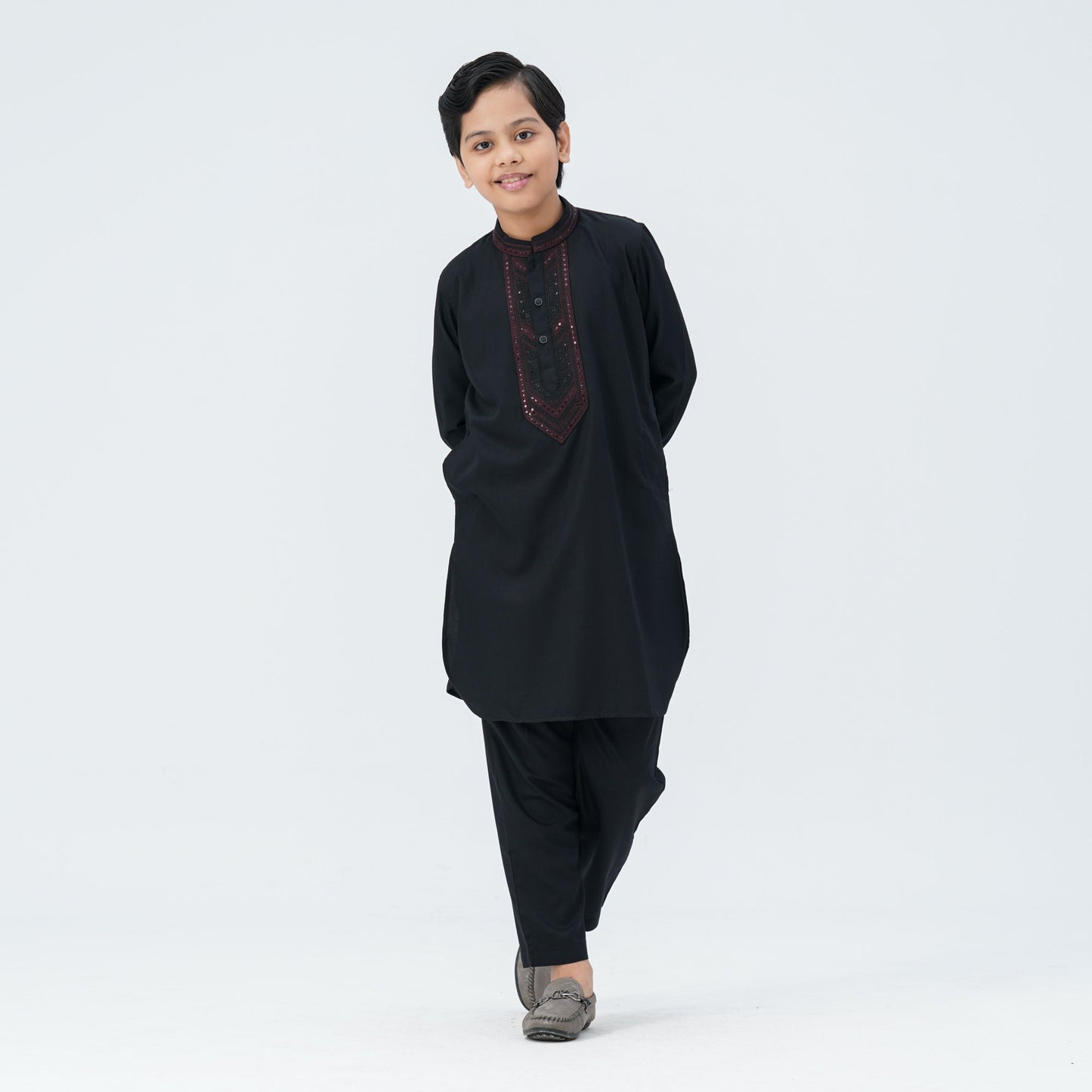 Boy's Black Linen Viscose Kabli