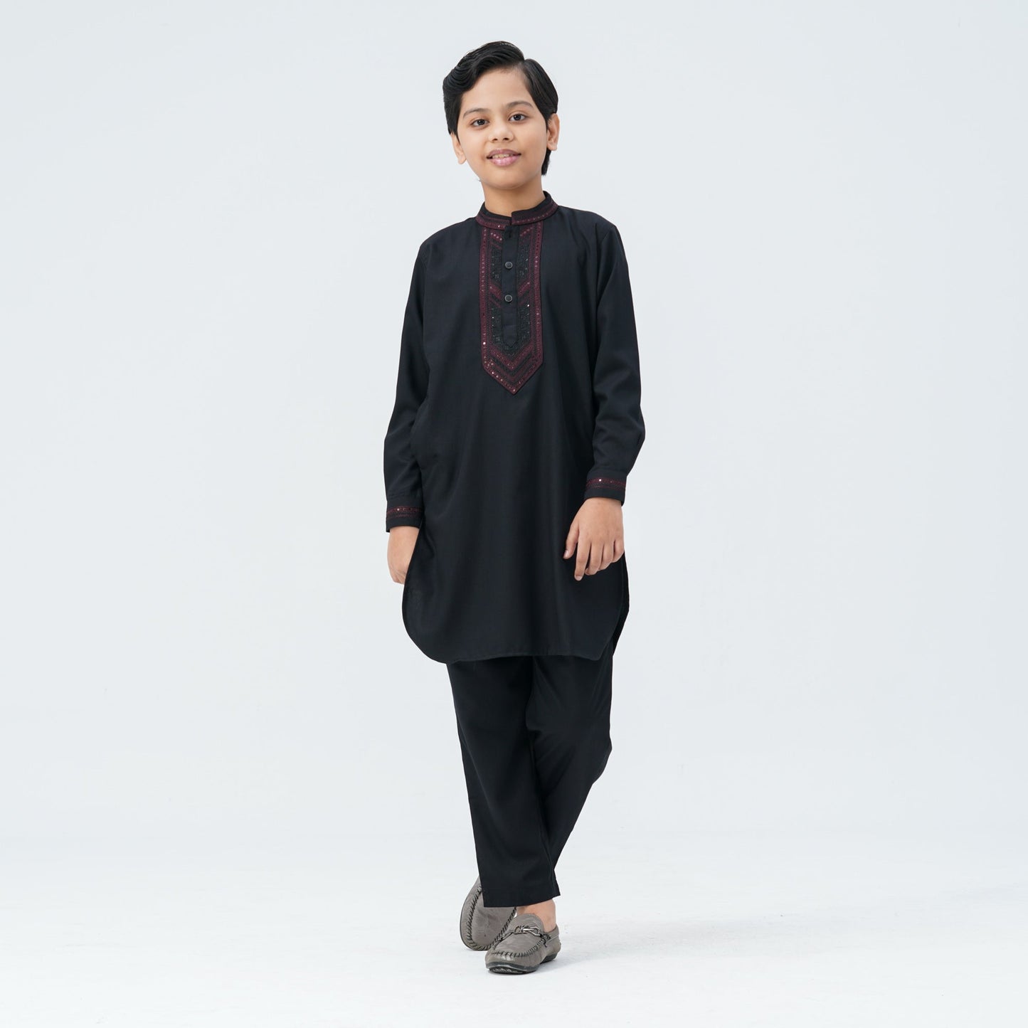 Boy's Black Linen Viscose Kabli